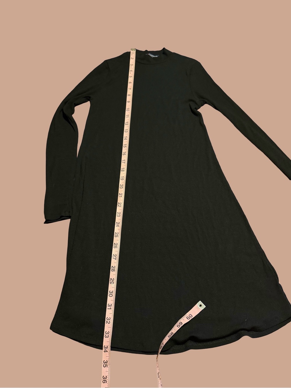 one clothing Black Long-Sleeve Ribbed A-Line Dress